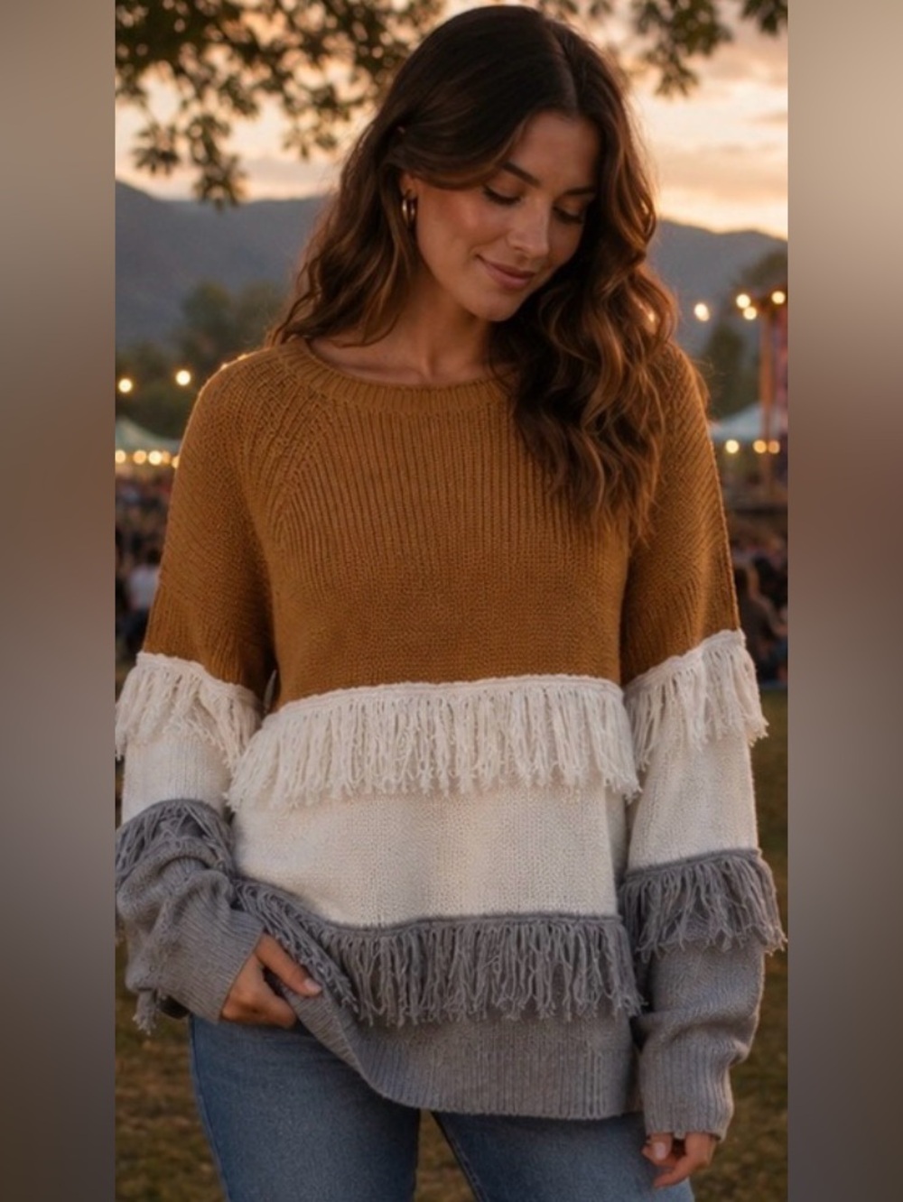 🍁 Cozy Folk Festival Fringe Sweater | Boho Western Fall Knit | Large